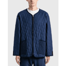 INDIGO TWO TONE QUILT COLLARLESS ZIP JACKET